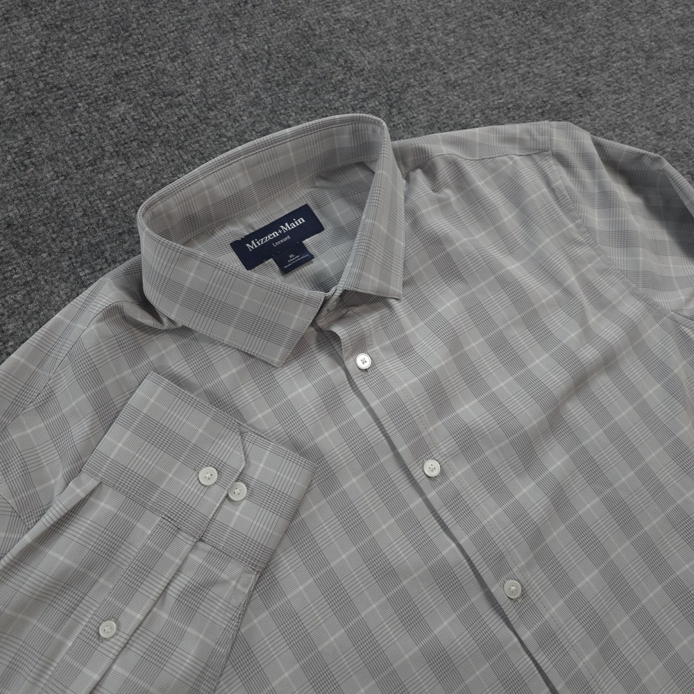 Mizzen Main Shirt Mens XL Gray Check Leeward Classic Fit Stretch Dress Business